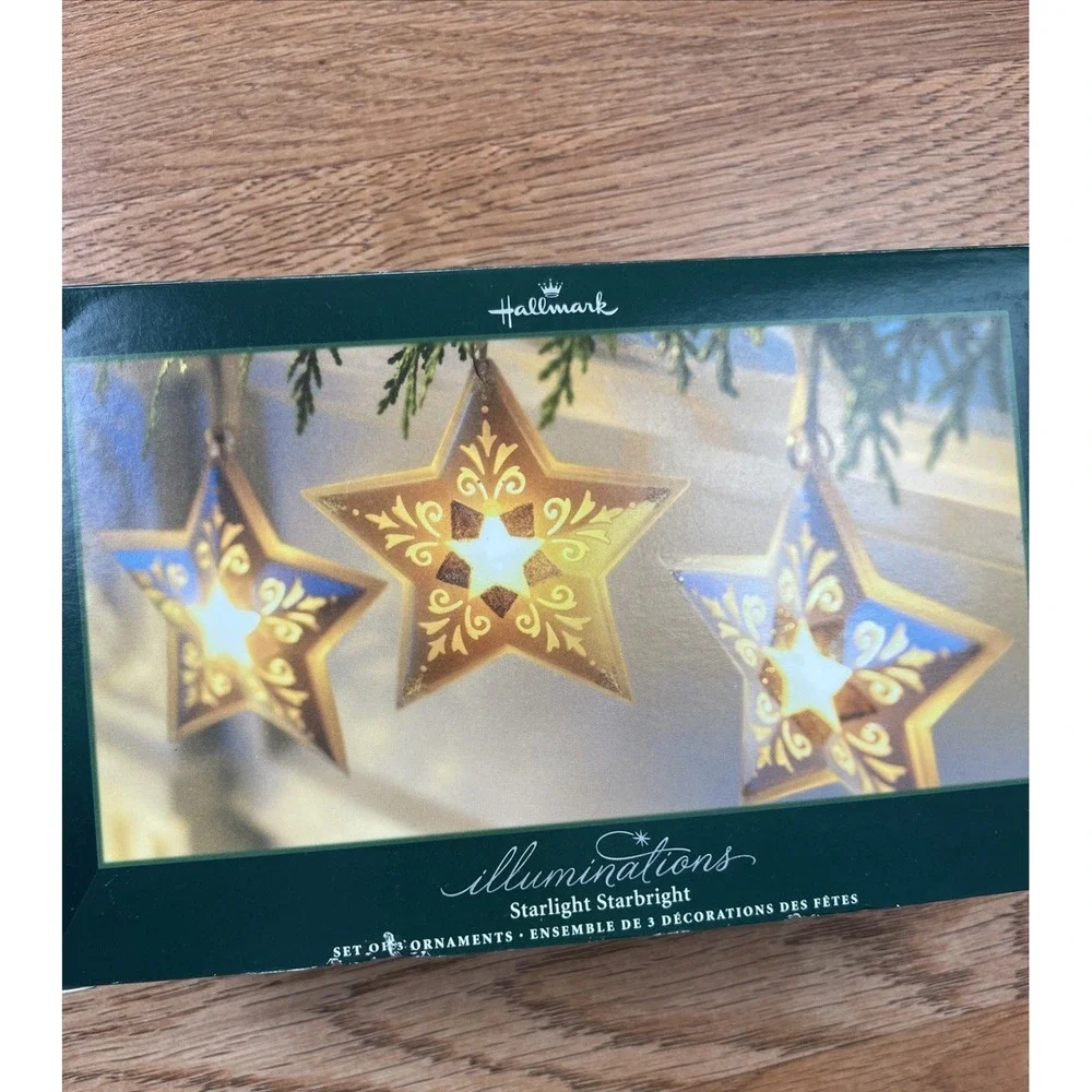 Hallmark Illuminations Starlight Starbright Set of 3 Light up Star‎ Ornaments